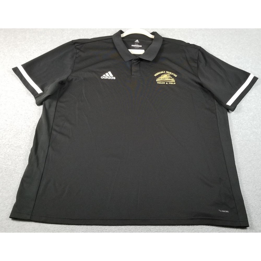 Adidas Polo Shirt Mens 2XL Black Nebraska Wesleyan Track & Field Climacool Sport
